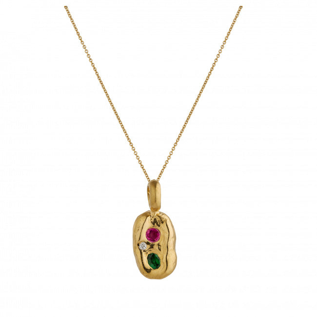 Halcyon Rectangular Necklace with Tsavorite, Ruby and White sapphire