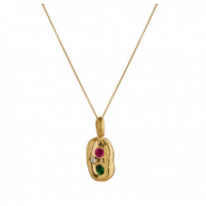 Halcyon Rectangular Necklace with Tsavorite, Ruby and White sapphire