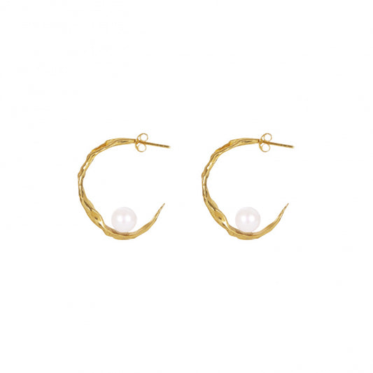 Pearly Wave Hoop Earrings